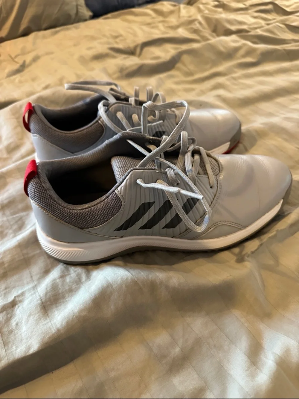 adidas Men’s Gray Athletic Golf Shoes with Red Outsole Accent